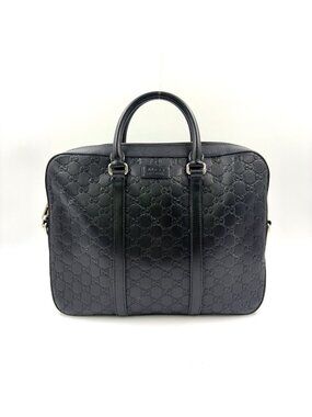 Gucci Guccissima Leather Black Business Bag Silver